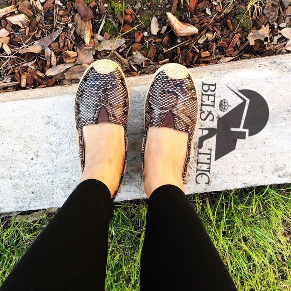 Brown Snake Print and Scale Espadrille Boat Loafer - Picture 3 of 7